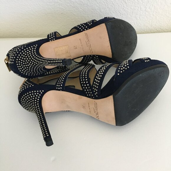 Jimmy Choo Womens 36-6US Karla Suede Mini Studs Navy/Silver Dust Bag Box 4"Heels - Picture 8 of 16